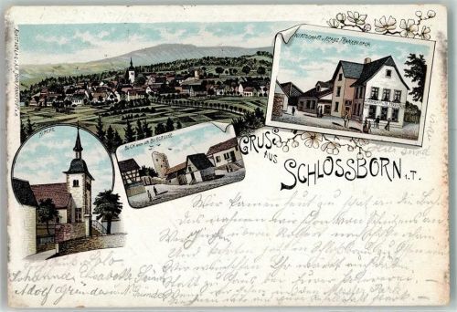 Schloßborn 1896 Kirche Burgruine Gasthaus Frankenbach