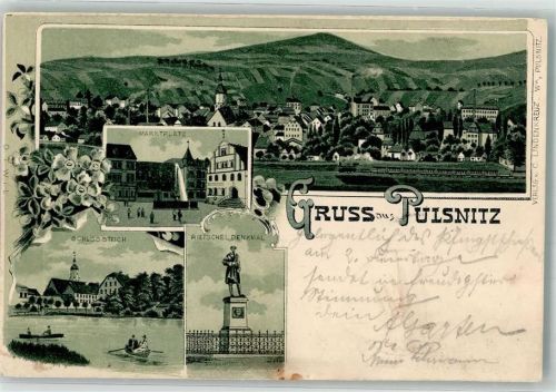 Pulsnitz 1901 Rietschel-Denkmal Marktplatz Schloßteich