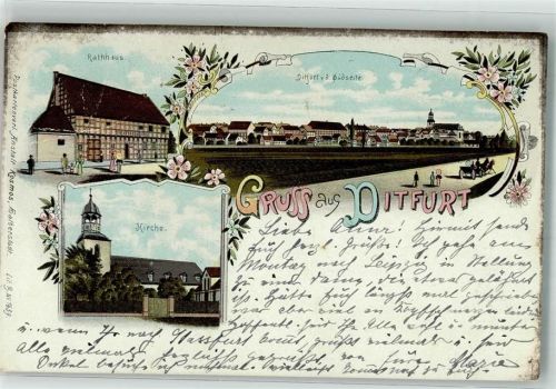 Ditfurt Lithographie Rathaus Kirche