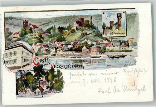 Neckarsteinach 1898 Gasthaus z. Harfe Schwalbennest