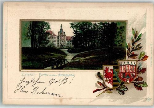Zerbst 1906 Passepartout Wappen Im Schloßgarten Bach
