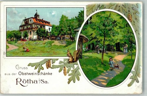 04571 O7209 Rötha Lithographie Gasthaus Obstweinschänke Eichhörnchen