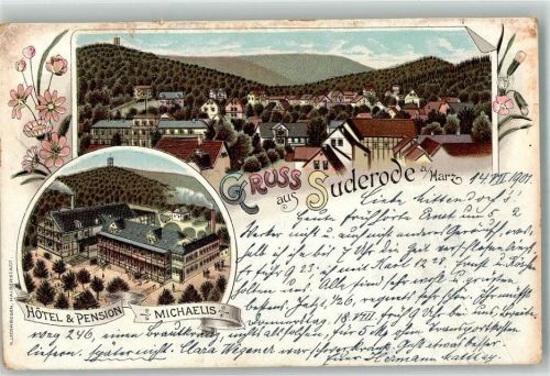 Bad Suderode 1901 Lithographie Hotel & Pension Michaelis