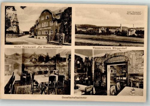 Würgendorf Hotel-Gasthaus " Zur Wasserscheide" Gesellschaftszimmer Bahnpoststempel Zug 1632