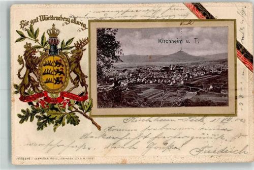 73230 W7312 Kirchheim unter Teck 1902 Gebrauchsspuren Prägedruck Kirchheim Wappen Passepartout