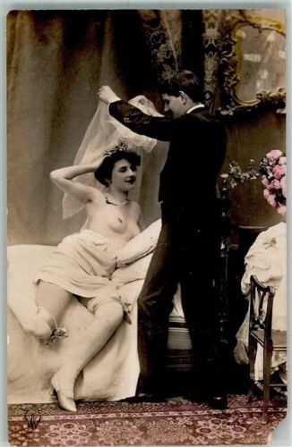 Hochzeitsnacht Strumpfband Erotikverlag Paris Serie 5173 handkoloriert