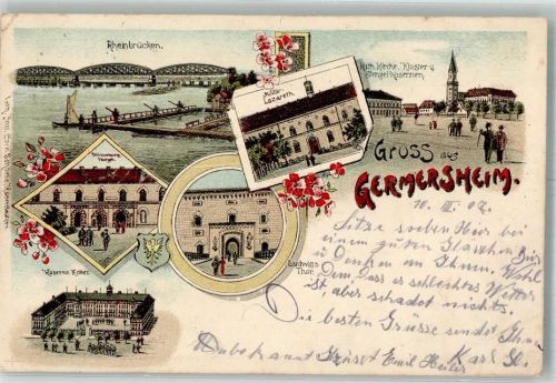 Germersheim 1907 Stadtwappen Kaserne Zoller Militärlazarett Ludwigstor Kloster Stengel-Kasernen