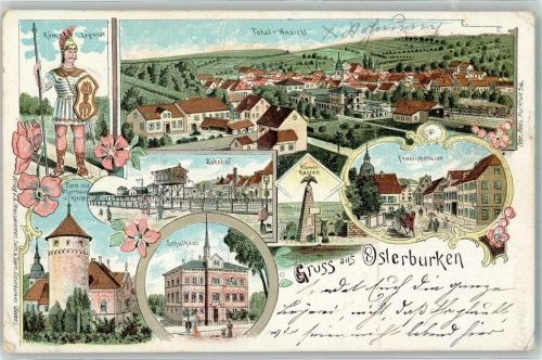 Osterburken 1907 Röm. Legionär Bahnhof Turm m. Pfarrhaus u. Kirche Schulhaus