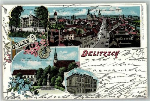Delitzsch 1901 Realschule Schulze-Delitzsch-Denkmal Marienkirche Wappen