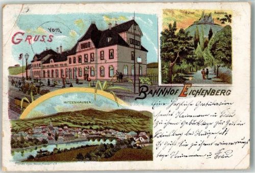 Witzenhausen 1898 Lithographie Bahnhof Eichenberg