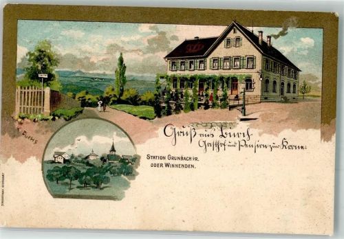 Grunbach 1914 Gasthaus zur Krone sign. K. Fuchs