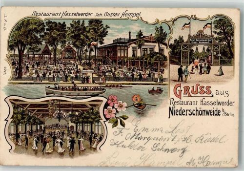 Niederschöneweide 1902 Lithographie Gasthaus Hasselwerder Gartenwirtschaft Ballsaal