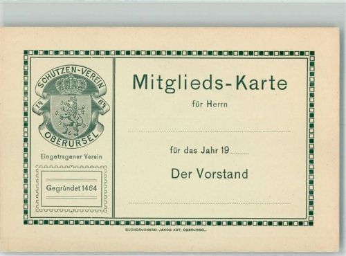 Oberursel Mitgliedskarte Schützen-Verein 1464