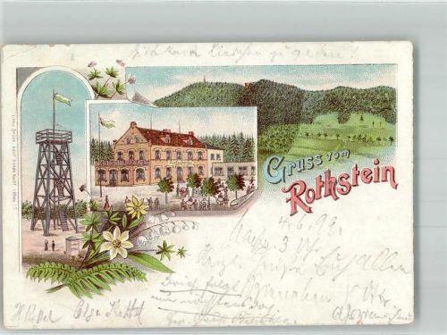 Sohland 1899 Lithographie Gasthaus Rothstein Aussichtsturm Farnblätter