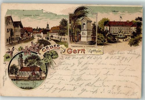 Gern 1899 Pfarrkirche Hauptplatz Closenmonument im Schlossgarten Schloss