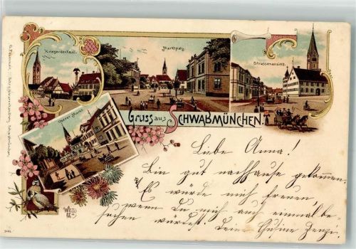 Schwabmünchen 1898 Oberer Markt Kriegerdenkmal Marktplatz