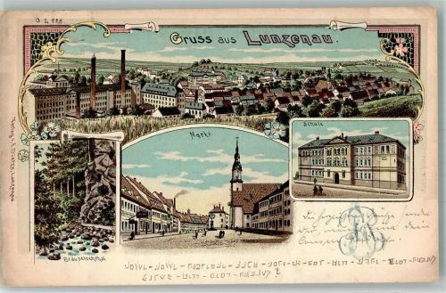 Lunzenau 1898 Marktplatz Schule Brauselochtal