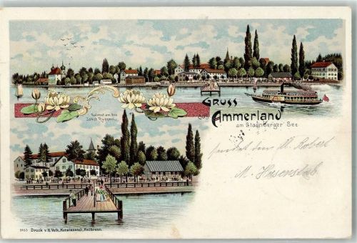 Ammerland 1899 Starnberger See Bootssteg Seerosen Ausflugsdampfer