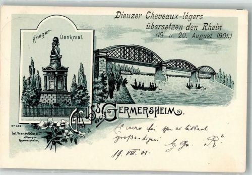 Germersheim 1901 Adelskorrespondenz Dieuzer Cheveaux-legers Rheinübesetzung 1901 Kriegerdenkmal
