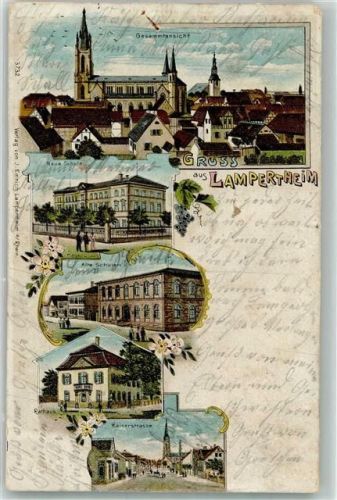 Lampertheim Lithographie Neue Schule Rathaus Alte Schulen Kaiserstraße