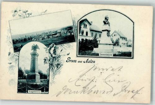 Aalen 1900 K.Württ. Bahnpost 85 St 7.1.0078 Kriegerdenkmal Schubartdenkmal Erh. II.