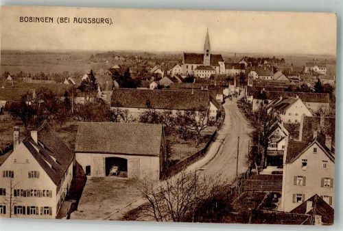 Bobingen 1921 Dorfstrasse Kirche St. Felizitas Wohn- und Gasthaus mit Scheune