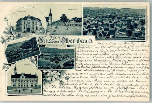 Olbernhau 1899 Amtsgericht Postamt Kupferhammer Grüntal Marktplatz Bahnpost -Lengefeld Zug 1337