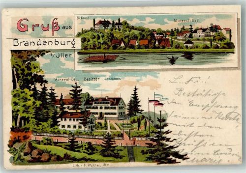 Brandenburg 1906 Lithographie Schloss Gasthaus Mineral-Bad