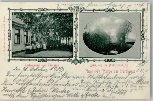 Borghorst 1900 Gasthaus Nünning's Mühle Garten Die Aa