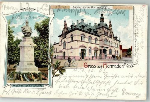 Hermsdorf 1903 Kaiser Friedrich-Denkmal Gasthaus zum Ratskeller Radfahrer