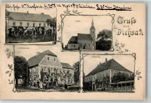 Diehsa 1910 Schule Kirche Postagentur Pfarrhaus Fahrrad