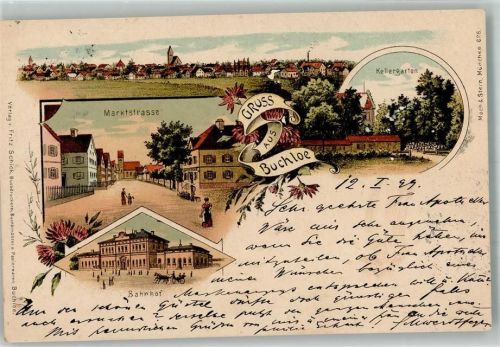 Buchloe 1899 Bahnhof Marktstraße Gasthaus Kellergarten