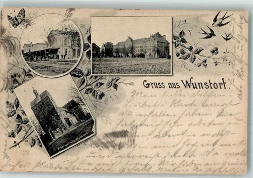 Wunstorf 1900 Bahnhof Klosterrkirche Seminar-Haus Wunstorf Bahnpost Koln-Hannover Zug 206