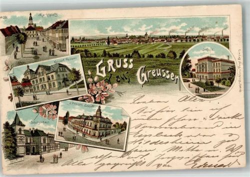 Greußen 1896 Kaiserl. Post Marktplatz Schützenhaus Gasthaus zum Prinzen Leopold