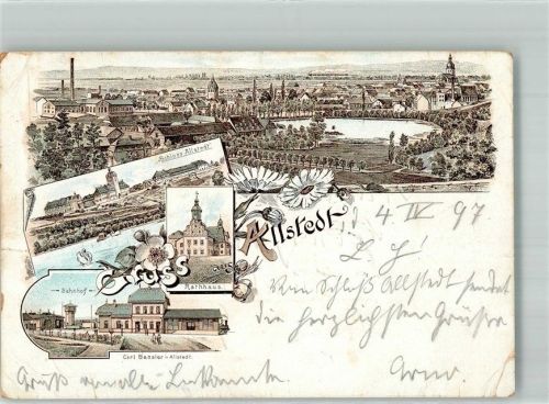 06542 O4702 Allstedt 1897 Gebrauchsspuren Lithographie Schloss Allstedt Rathaus Bahnhof
