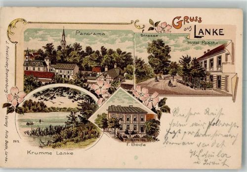 16348 O1281 Lanke 1901 Lithographie Krumme Lanke Hotel Pasche Haus Bode