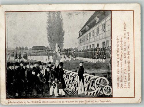Lutherstadt Eisleben Paradeaufstellung des Altstädter Schützenbataillons anno 1836 Vogelwiese Kanonen