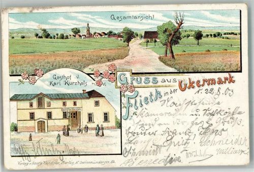 Flieth 1903 Lithographie Gasthaus Karl Kurzhals
