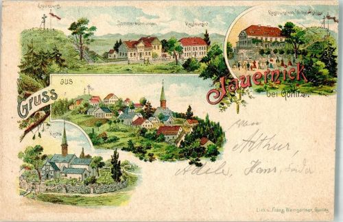 Jauernick 1899 Lithographie Kreuzburg Sommerwohnungen Gasthaus Wilhelmshöhe Erh. II-Beschädigt beschnitten