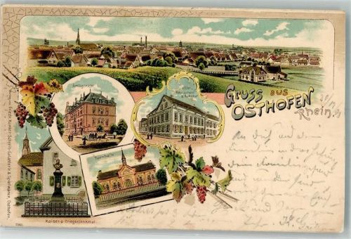 Osthofen 1899 Amtsgericht Gasthaus zum Bahnhof Kaiser- & Ktiegerdenkmal Turnhalle