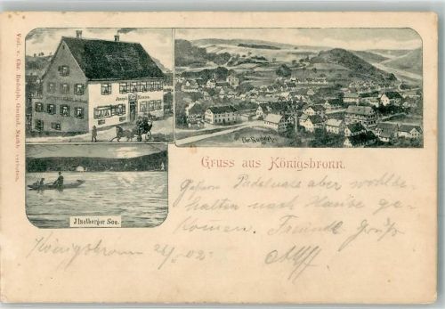 89551 W7923 Königsbronn , Württ Gebrauchsspuren Gasthaus Kraus Itzelberger See Ruderboot sign. Chr. Rudolph