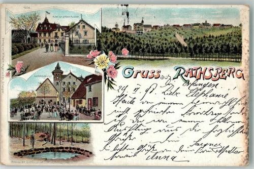 Rathsberg 1898 Lithographie Hotel z. Schönen Aussicht Wildnis m. Quellgebiet