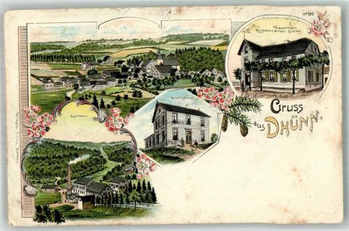 Dhünn Lithograpie Spinnerei Vereinshaus Gasthaus Siebel Bahnpost Köln-Dortmund