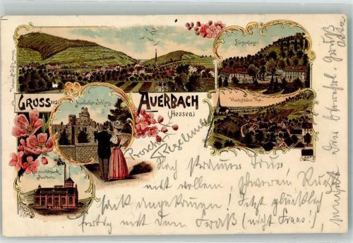 Auerbach 1898 Bahnpost Frankfurt Basel Zug 93 22.5.98 Elektrizitätswerk Schloss Fürstenlager