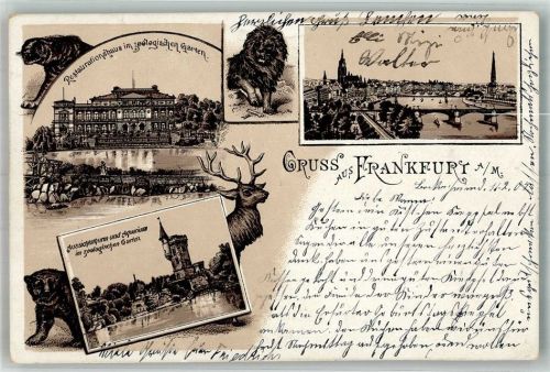 Frankfurt 1904 Gruss aus Restaurationshaus , Aussichtsturm Lithographie