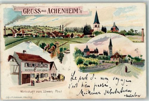 Achenheim 1898 Gasthaus zum Löwen Postkutsche