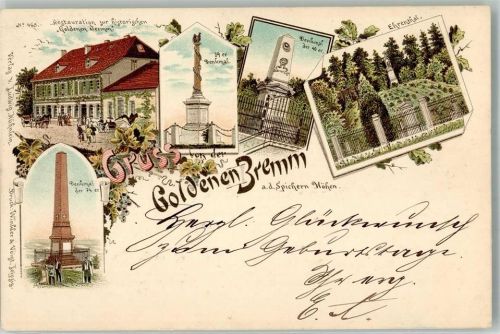 Spicheren 1895 Verläufer Druck um 1890 Goldene Bremm Gasthaus Goldenen Bremm Denkmal der 74er 39er Denkmal Ehrenthal
