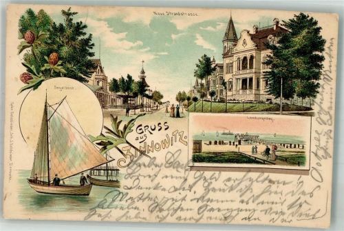 Zinnowitz 1907 Neue Strandstrasse Segelboot Landungssteg