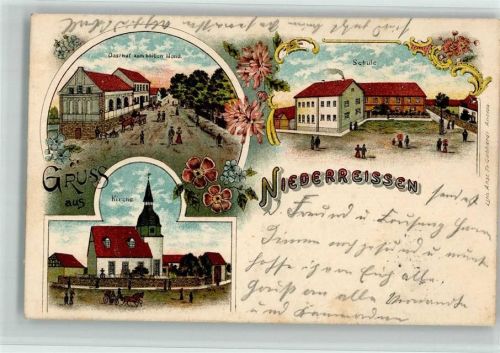 Niederreißen Gasthaus Zum halben Mond Schule Kirche Lithographie