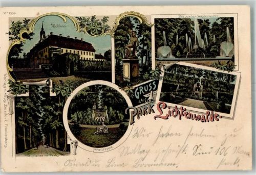 Niederwiesa 1902 Park Lichtenwalde Schloß Hauptallee Freitreppe Skulptur Die sieben Wasserkünste